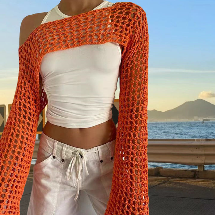 Crochet tank top for women with open stitches and wide sleeves Lune London