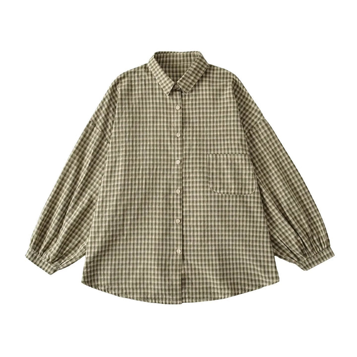 Casual checkered blouse for women with off-the-shoulder and large buttons Lune London