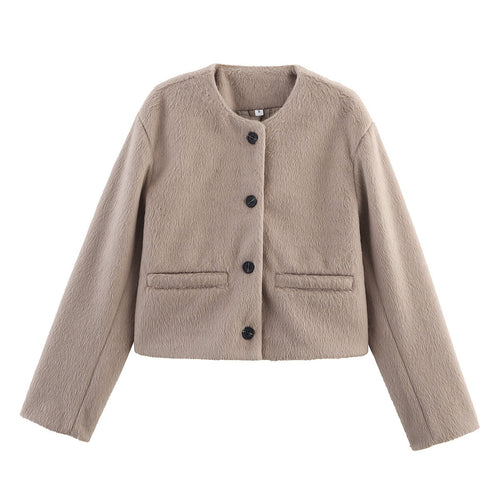 Casual teddy jacket for women with button placket and patch pockets Lune London