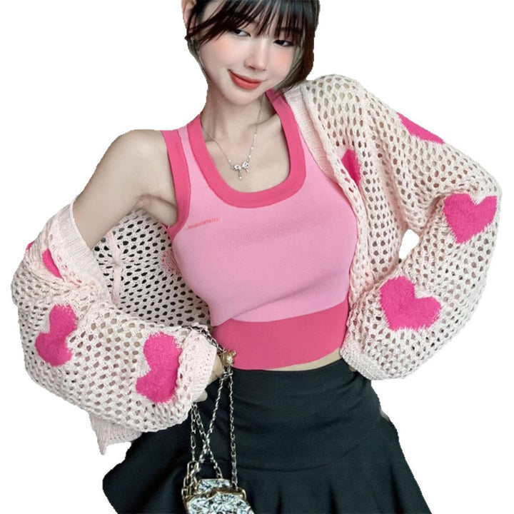 Women's sporty crop-top with thin knit cardigan Lune London