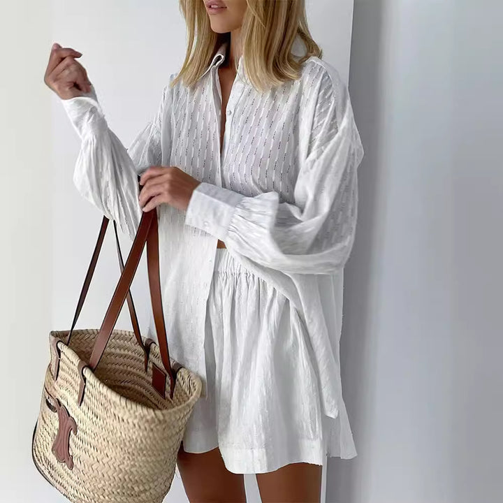 Casual short sleeve blouse set for women with elastic waist and relaxed fit Lune London