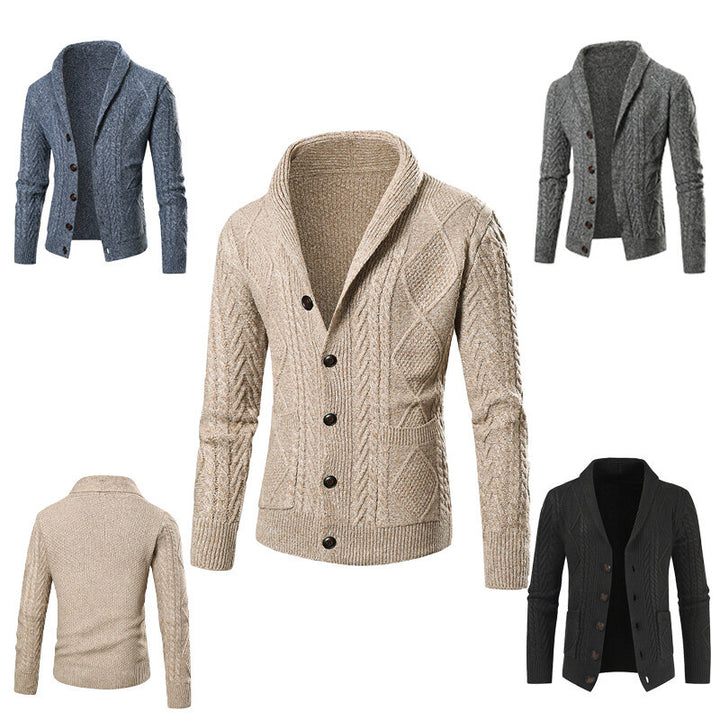 Men's knit jacket with an elegant cable pattern and button placket Lune London