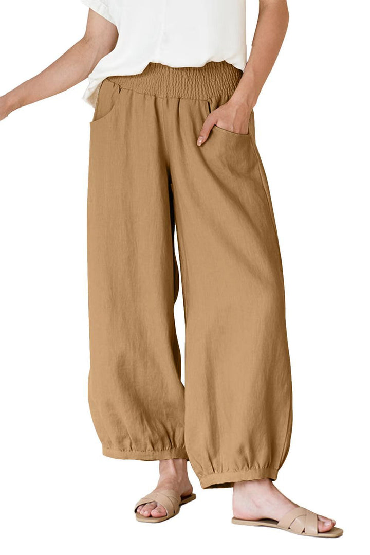 Summer wide-leg pants for women with elastic waistband and practical pockets Lune London