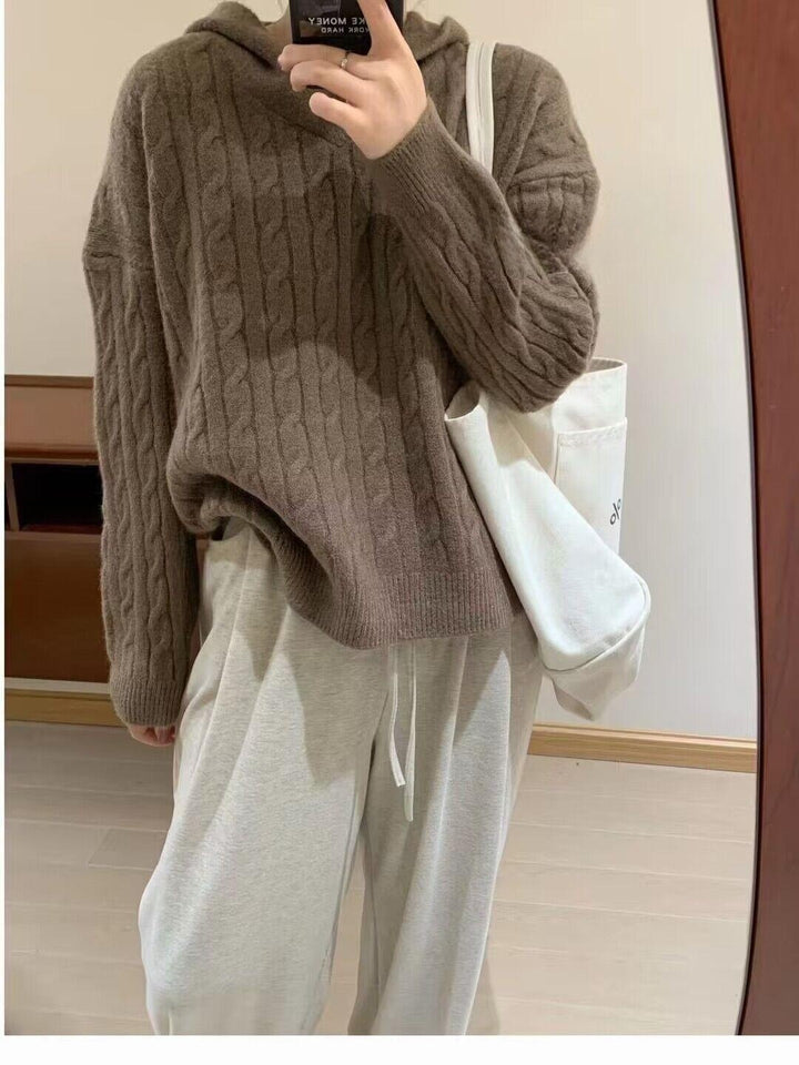 Sweat à capuche en tricot épais pour femmes avec motif en câble Chic & Stil
