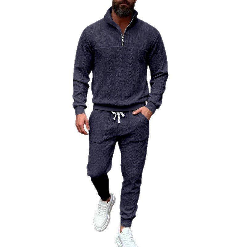 Casual knitted tracksuit for men with a high collar and zipper Lune London