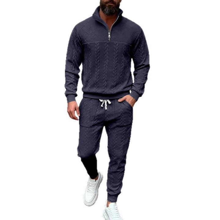 Casual knitted tracksuit for men with a high collar and zipper Lune London
