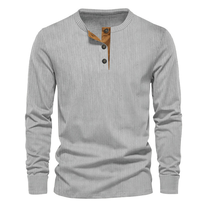 Men's long sleeve Henley shirt with a structured ribbed look and chic and stylish accents