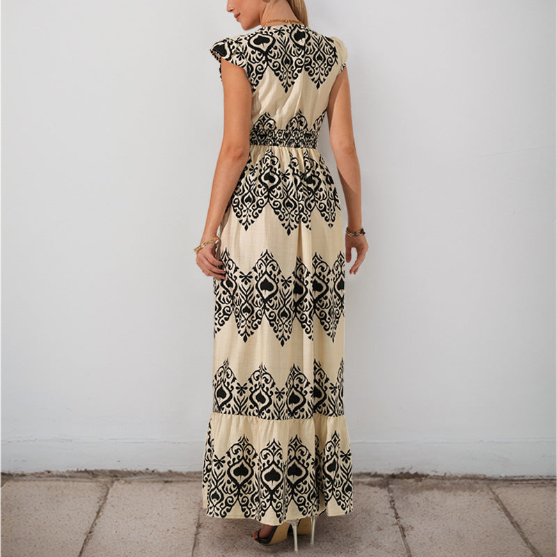 Lune London ethnic printed maxi dress for women with ruffled sleeves