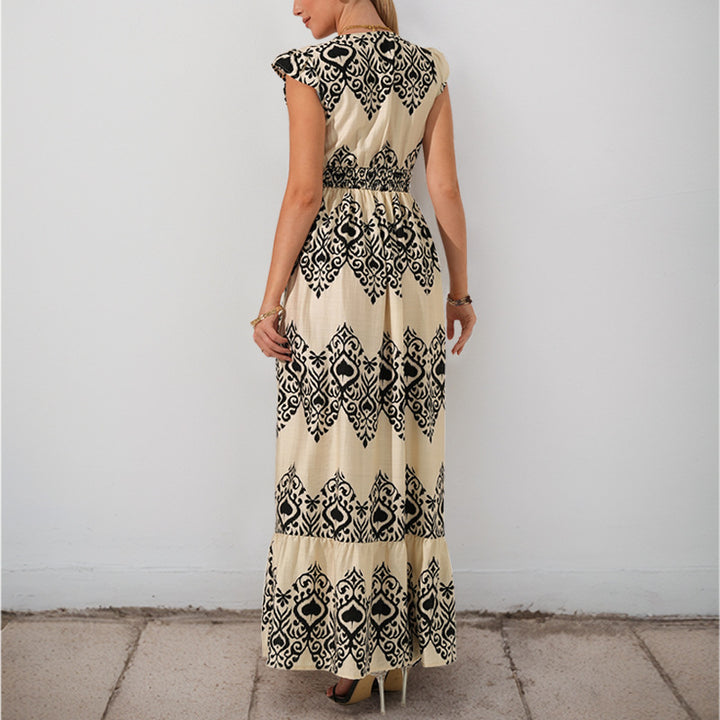 Lune London ethnic printed maxi dress for women with ruffled sleeves