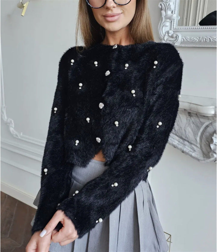 Women Fluffy Cardigan with Decorative Buttons and Elegant Cut Lune London