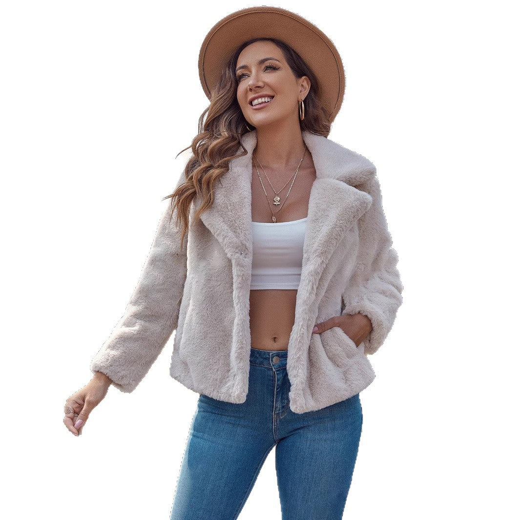 Ladies Teddy Plush Jacket with Elegant Collar Lune London