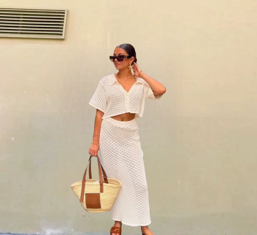 Roc crochet maxi for women with matching short jacket Lune London