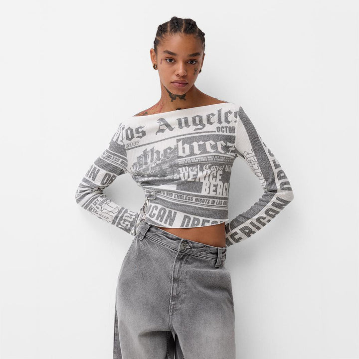 Women Crop-top with creative text design and loose fit Lune London