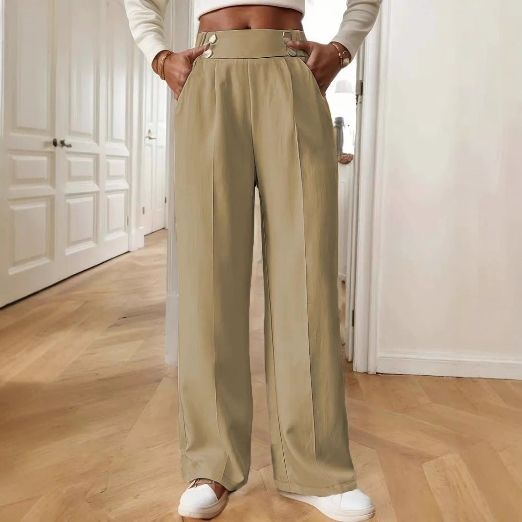 Elegant and airy high-waisted pants for women with wide legs and practical pockets Lune London