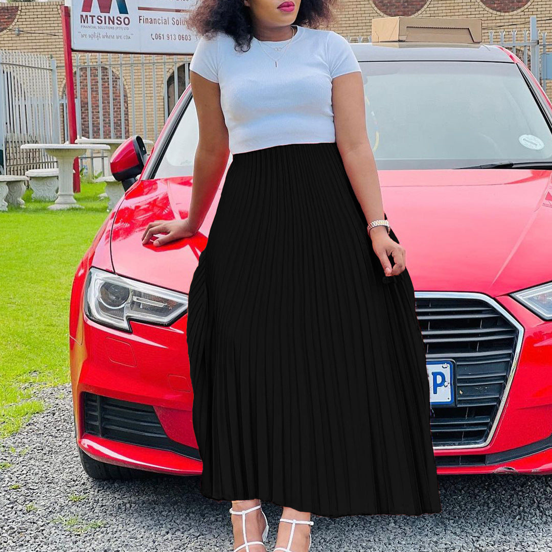 Pleated maxi skirt for women with elastic waistband and beautiful drape of pleats Lune London