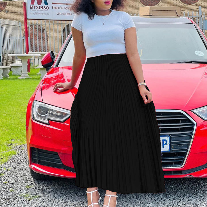 Pleated maxi skirt for women with elastic waistband and beautiful drape of pleats Lune London