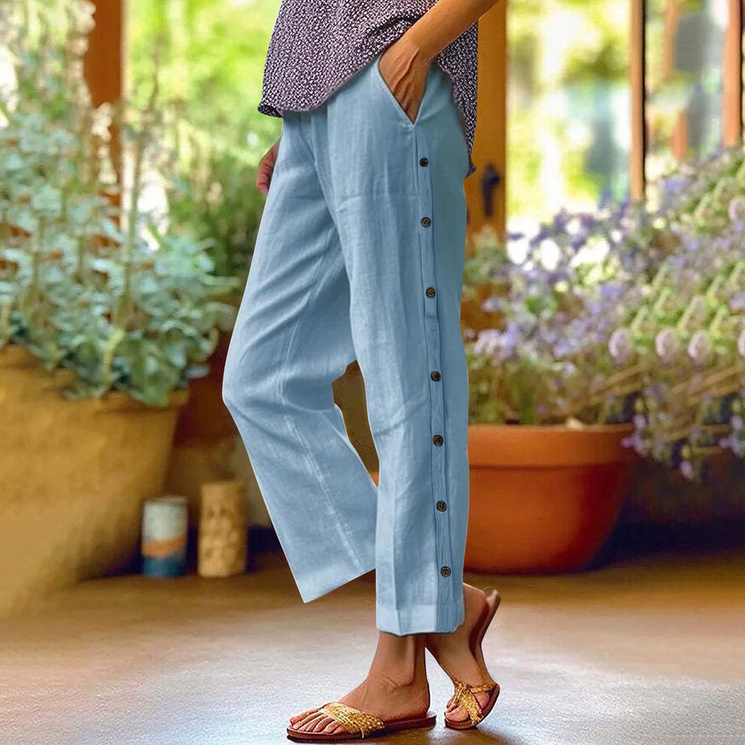 Casual linen pants for women with button details Lune London