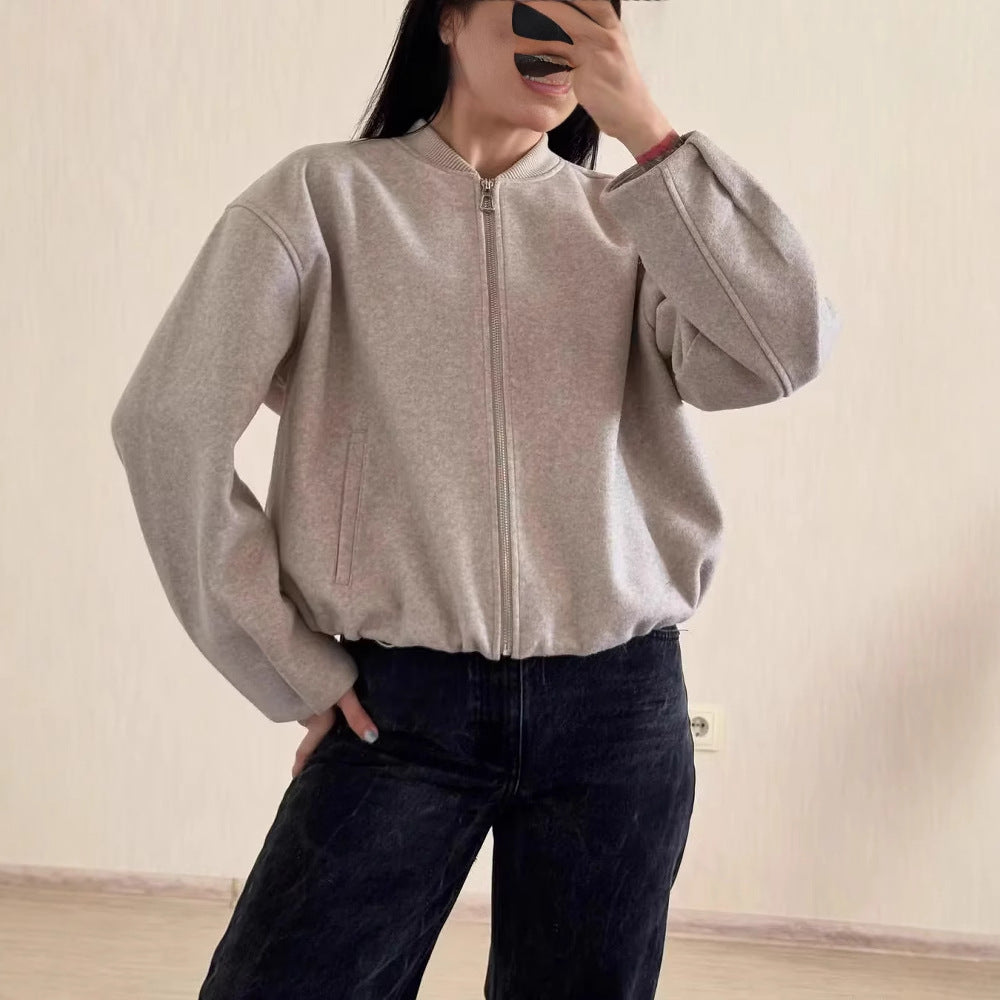 Fleece jacket for women with modern high collar and practical pockets Lune London