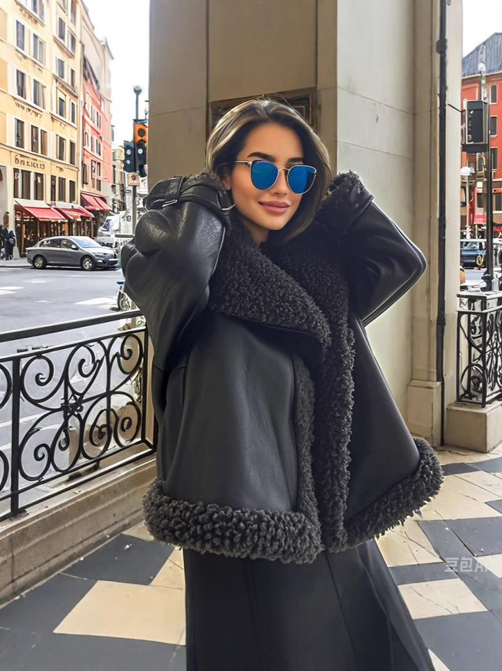 Oversized faux leather jacket for women with cozy lining Lune London