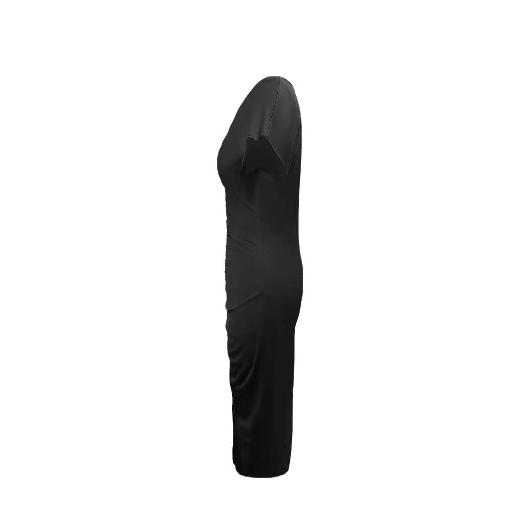 Ladies Elegant Midi Dress with Side Slit and Refined Pleats Lune London