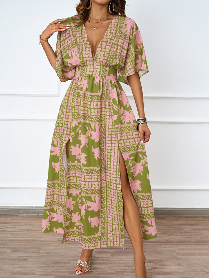 Elegant Maxi Dress for Women with Deep V Neckline and Chic Side Slit