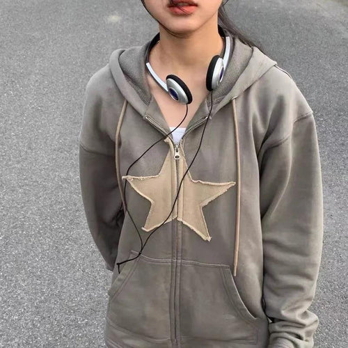 Women Large hoodie with star appliqué and zipper Lune London