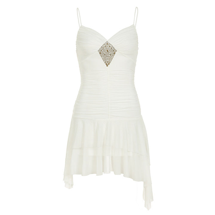 Ladies Elegant Evening Dress with Ruffle Details and Sparkling Jewelry Lune London