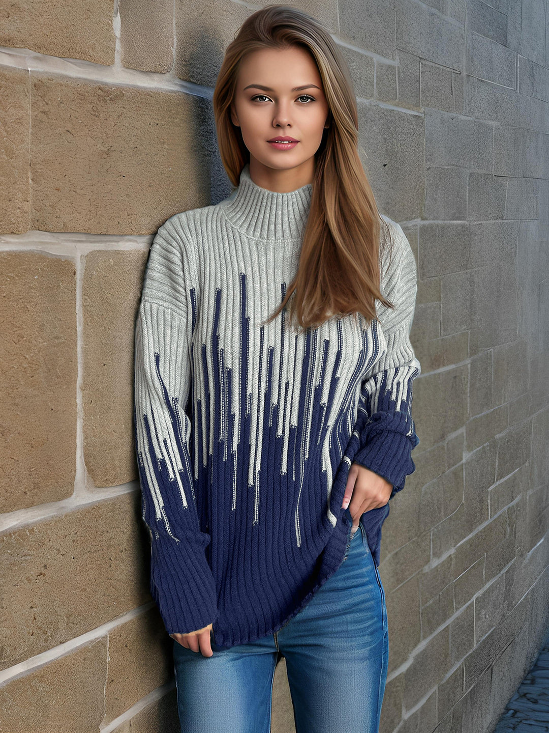 Pull femme tendance avec motif en relief et dégradés de couleurs harmonieux Chic & Stil