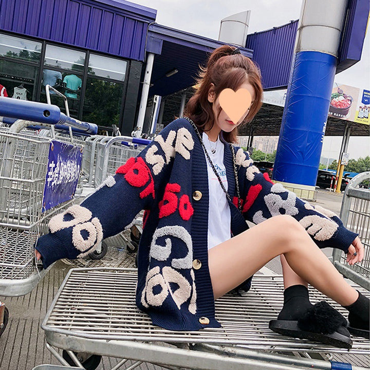 Knitted jacket for women with unique 3D details and large buttons Lune London
