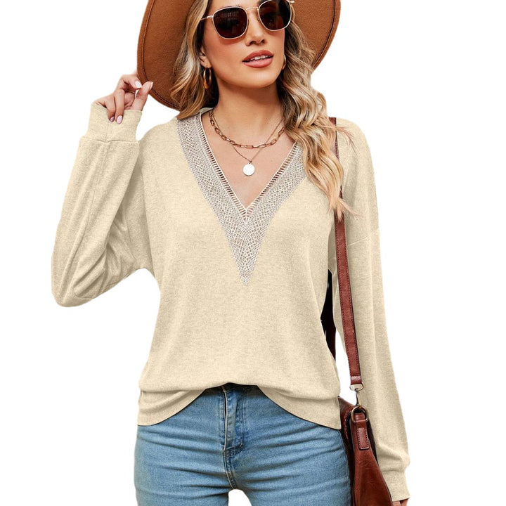 Women's V-neck sweater with lace accents and relaxed fit Lune London