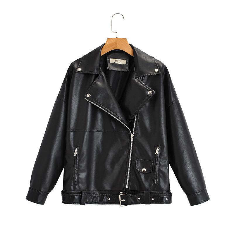 Oversized synthetic leather jacket for women with asymmetrical zipper and practical pockets Lune London