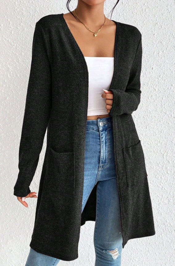 Ladies Long Knitted Cardigan with Practical Pockets Lune London