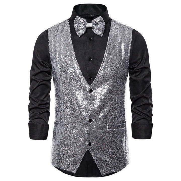 Men's Sparkling Festive Vest with Matching Bow Tie Lune London
