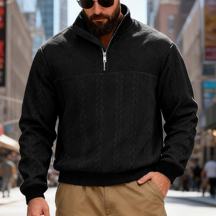 Fleece pullover for men with half-zip and textured pattern Lune London