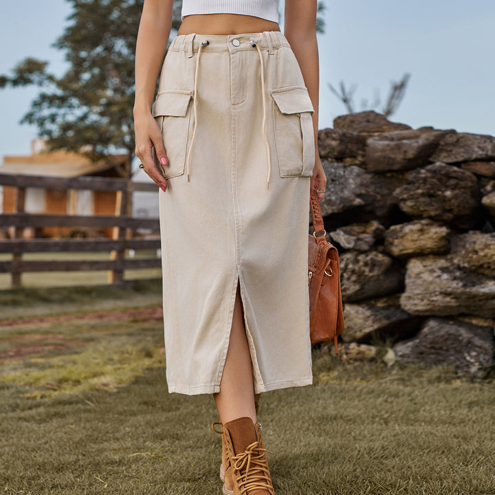 Maxi utility skirt for women with practical pockets and side slit Lune London