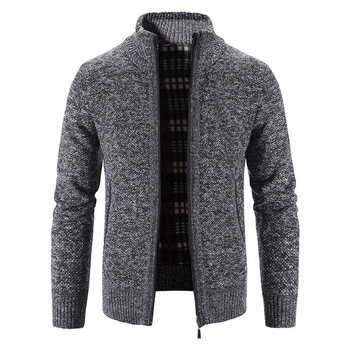Men's knit jacket with modern high collar and practical pockets Lune London