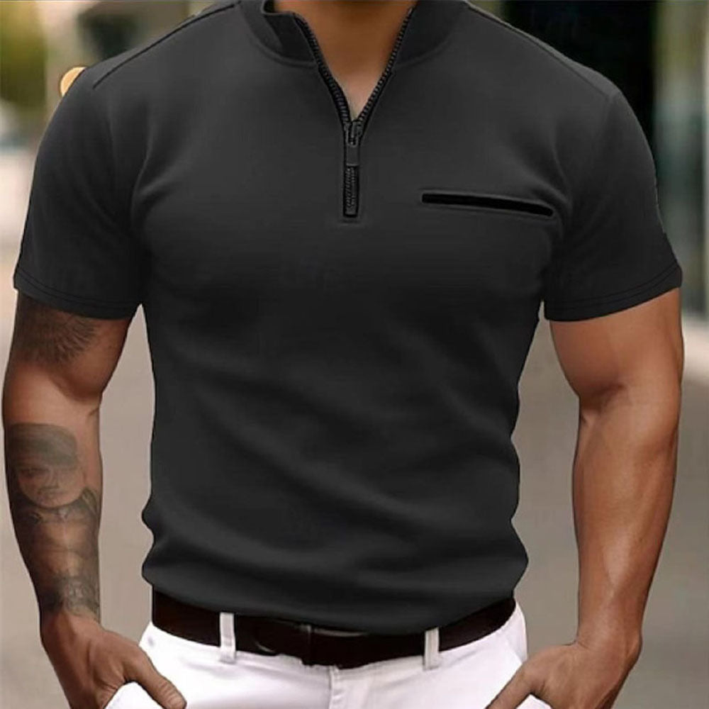 Men's short sleeve zip T-shirt with practical chest pocket Lune London