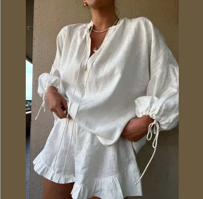 Women’s blouse set with an elegant ruffled hem and a relaxed fit Lune London