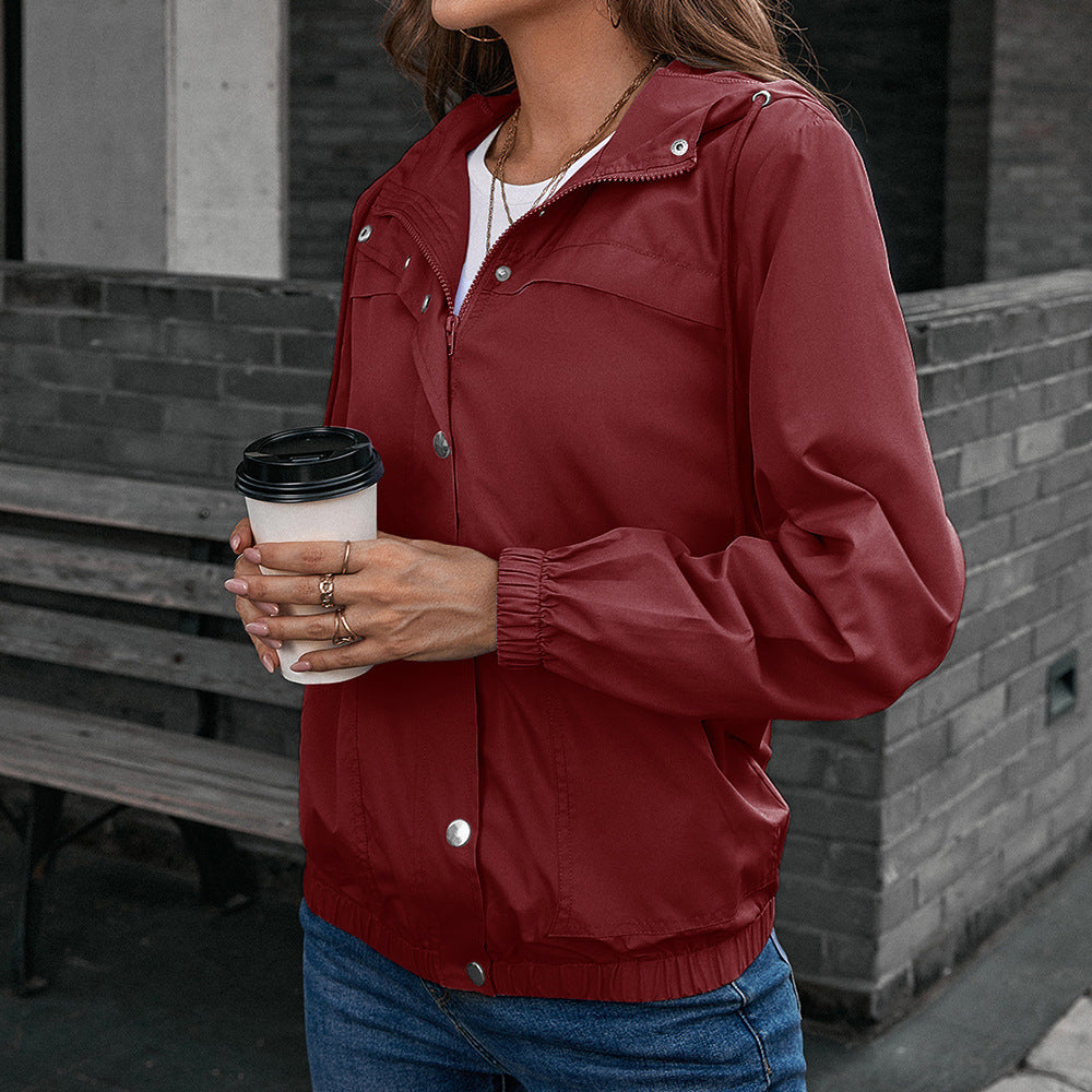 Ladies lightweight transition jacket with trendy hood design and practical pockets Lune London
