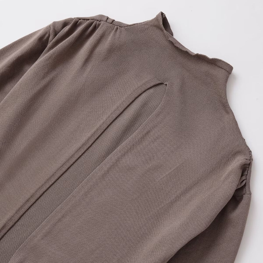 Women Long Sleeve Casual Top with Asymmetrical Hem and High Collar Lune London