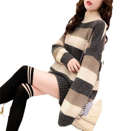 Sweater décontracté en tricot épais pour femmes avec col haut Chic & Stil