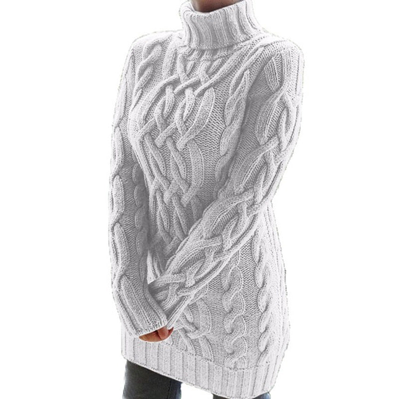 Women's knitted turtleneck sweater with original cable pattern Lune London
