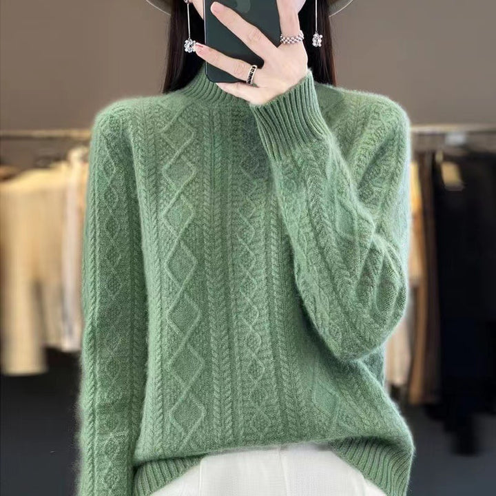 High-quality knitted pullover for women with a turtleneck and cable design Lune London