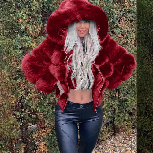 Women's sporty faux fur jacket with hood Lune London