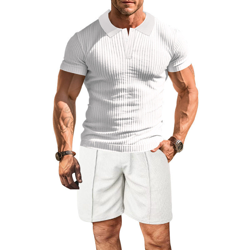 Short sleeve polo shirt for men with a textured design and comfortable shorts Lune London