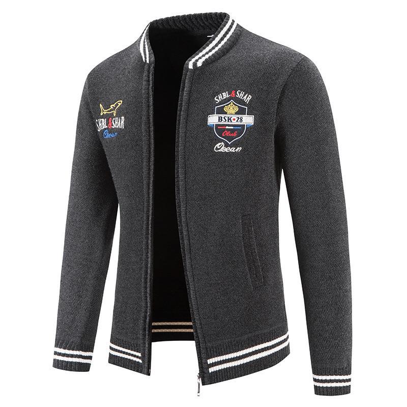 Knitted sports jacket for men with high collar and varied embroidery Lune London