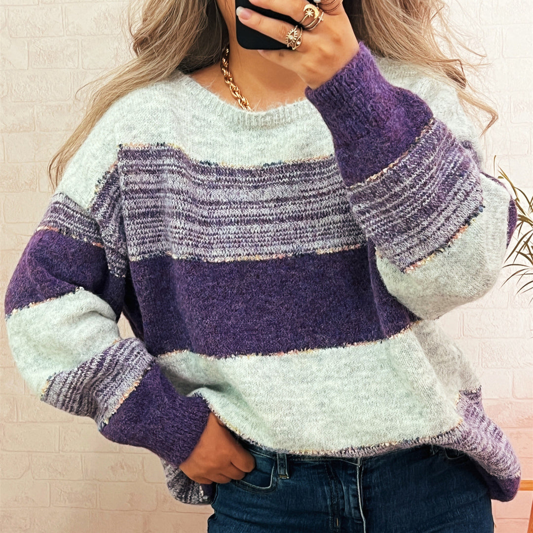 Pull surdimensionné pour femmes en peluche avec un motif rayé tendance et une coupe décontractée Chic & Stil