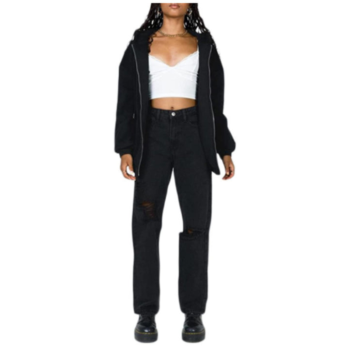 Ladies oversized hoodie sweatshirt with zipper closure and practical side pockets Lune London