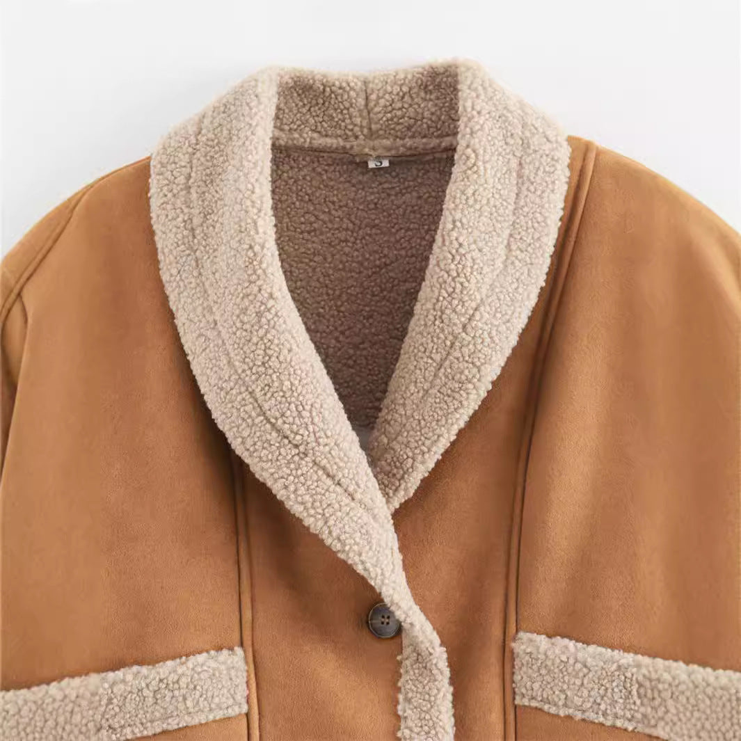 Ladies faux fur jacket with elegant shawl collar Lune London