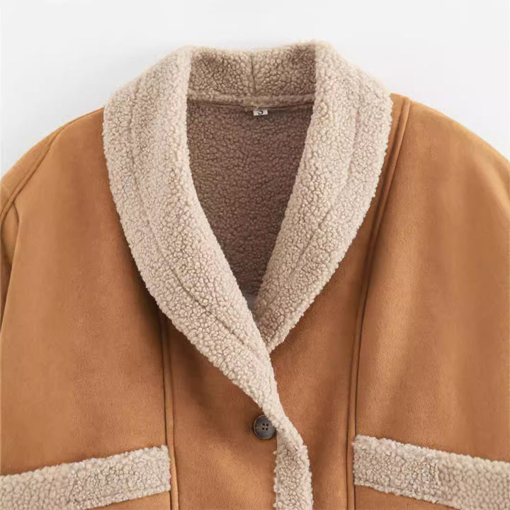 Ladies faux fur jacket with elegant shawl collar Lune London
